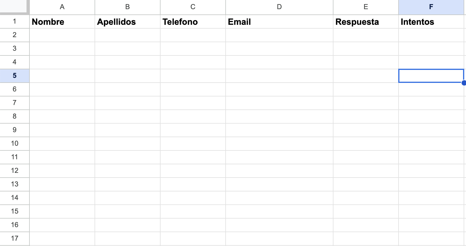 Ejemplo de base de datos en Excel